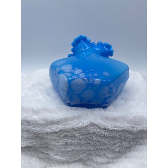 Vintage Hand-Blown Vase Bright Sky Blue and White Accents, Ruffled Edge - Picture 5 of 10
